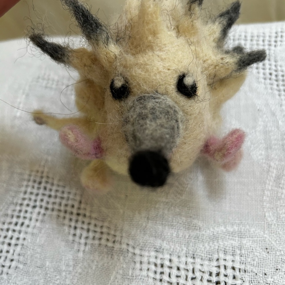 Handfelted wooly  Waldorf Adorable Cream and Gray Felt Hedgehog Toy